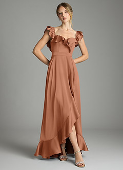Azazie Lyra Bridesmaid Dresses Bronzer A-Line Off the Shoulder Stretch Satin Convertible Dress image3