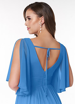 Azazie Temeka Bridesmaid Dresses Blue Jay A-Line Ruched Chiffon Dress image5