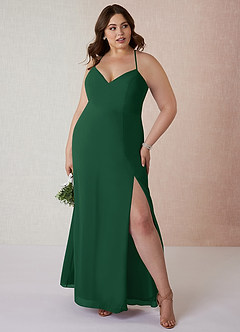 Azazie Manila Vestidos de damas de honor Vestido de Verde Oscuro de Gasa de Corte Recto con Cuello en V image7