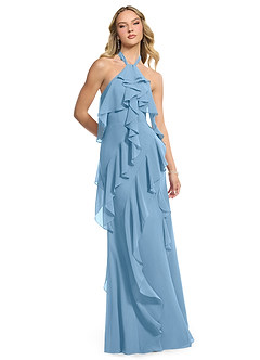 Azazie Velma Brautjungfernkleider A-Linie Seitliche Cut-Outs Chiffon Kleid Stahlblau image3