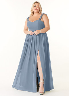 Azazie Metz Bridesmaid Dresses Dusty Blue A-Line Sweetheart Ruched Chiffon Dress image7