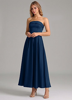 Azazie Lucienne Bridesmaid Dresses Dark Navy A-Line Pleated Stretch Satin Dress image4