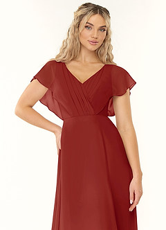 Azazie Rylee Bridesmaid Dresses Terracotta A-Line Pleated Chiffon Dress image5