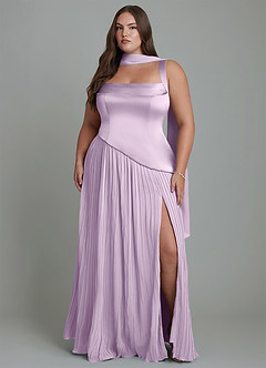 Azazie Stephanie Vestidos de damas de honor Vestido Lila Esmerilada de Satén Elástico de Línea A con Plisado image14