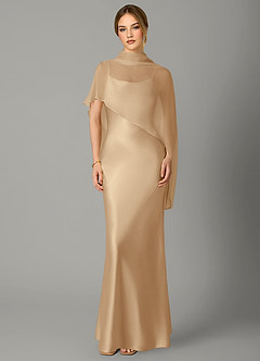 Azazie Jaleesa Jurken voor bruidsmeisjes Jurk van Stretch Satijn met A-Lijn Hoge Kraag Champagne image4