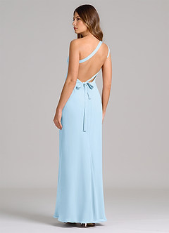 Azazie Monroe Vestidos de damas de honor Vestido de Azul Cielo de Gasa de Corte Recto con Hombro unilateral image2