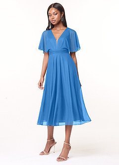 Azazie Tinsley Bridesmaid Dresses Blue Jay A-Line Pleated Mesh Dress image3