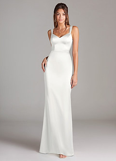 Azazie Denice Suknie dla druhen Osłona Pofałdowany Satyna elastyczna Do ziemi Sukienka image3