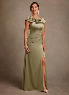 Azazie Irvine Mère de la mariée Robes Robe Trapèze en Satin extensible Plissée Vert Mousse image4