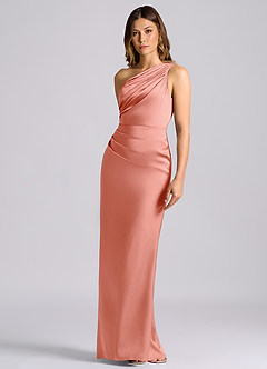 Azazie Akilah Brudtärnklänningar Klä av Sjöjungfru i Stretch Satin Ena axeln Korall image6