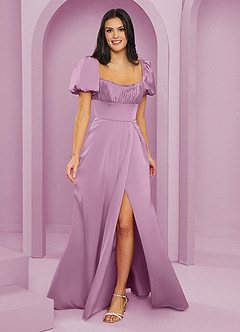 Barbie ♥ Azazie Bridesmaid Dresses Wisteria A-Line Ruched Stretch Satin Dress image1