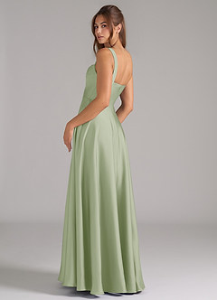Azazie Shaude Bridesmaid Dresses Dusty Sage A-Line Pleated Stretch Satin Dress image7