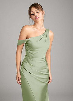 Azazie Madelyn Robes de demoiselle d'honneur Robe Sirène Convertible en Satin extensible Une épaule Vert Sauge image11