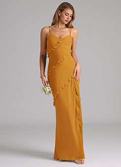Azazie Nancie Brautjungfernkleider Meerjungfrau-Linie Gestreift Chiffon Kleid Butterscotch image5