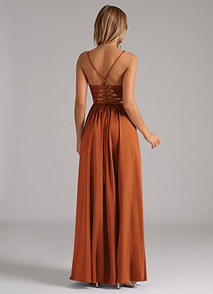 Azazie Aaida Bridesmaid Dresses Cinnamon A-Line Corset Stretch Satin Dress image6
