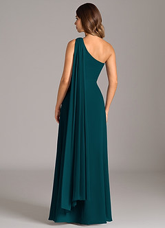 Azazie Tella Abiti da Damigella Abito A-Line in Chiffon Monospalla Pino image6