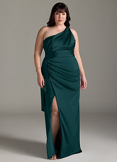 Azazie Maive Bridesmaid Dresses Pine Sheath Ruched Stretch Satin Dress image10