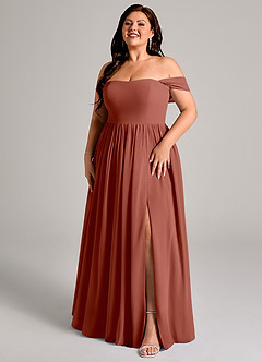 Azazie Calianna Bridesmaid Dresses Auburn A-Line Off the Shoulder Chiffon Convertible Dress image12