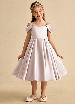 Azazie Favia Blumenmädchenkleider A-Linie Schulterfrei Matte Satin Kleid Blassrosa image2