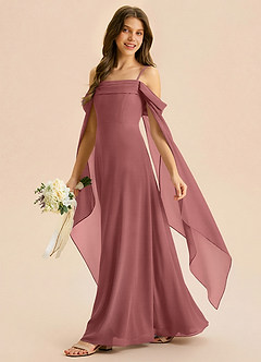 Azazie Moana Junior Linia A Pofałdowany Szyfon Długość podłogi Młodsza druhna Sukienka image2