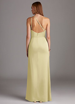 Azazie Mika Final Sale Lemon Sorbet Sheath One Shoulder Stretch Satin Dress image2