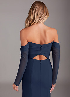 Azazie Hallie Brautjungfernkleider Meerjungfrau-Linie Langarm Chiffon Kleid Dunkelmarine image7