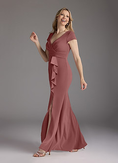 Azazie Tana Kleider für die Brautmutter Meerjungfrau-Linie V-Hals Gefaltet Stretch-Krepp Kleid Wüstenrose image4