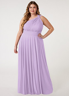 Azazie Charlize Bridesmaid Dresses Lilac A-Line One Shoulder Mesh Dress image6