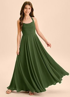 Azazie Kady Junior A-Linie Herzausschnitt Chiffon Kleid Olivgrün image4