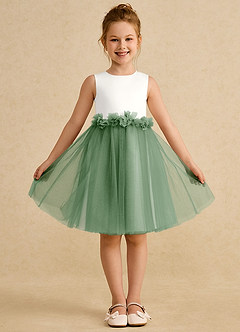 Azazie Louisa Flower Girl Dresses Ivory Matcha A-Line Sleeveless Tulle Dress image1