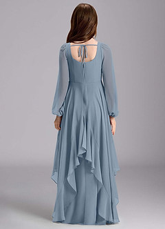 Azazie Clara Junior Jurk van Chiffon met A-Lijn Blouson Stoffig Blauw image2