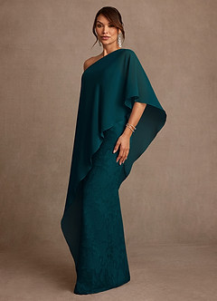 Azazie Wilma Mère de la mariée Robes Robe Fourreau en Blumen-Burnout Une épaule Vert Pin image2