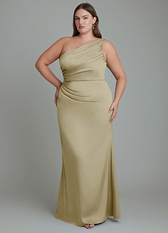 Azazie Akilah Bridesmaid Dresses Moss Green Mermaid One Shoulder Stretch Satin Dress image8