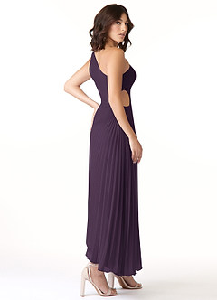 Azazie Kirra Bridesmaid Dresses Plum A-Line One Shoulder Chiffon Dress image4
