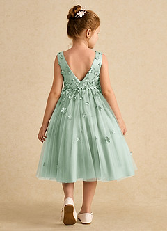Azazie Lana Flower Girl Dresses Agave A-Line Sleeveless Matte Satin Dress image2