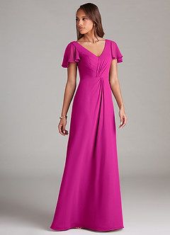 Azazie Soren Robes de demoiselle d'honneur Robe Trapèze en Mousseline de soie Rayé Fuchsia image4