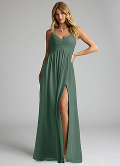 Azazie Alia Bridesmaid Dresses Sea Moss A-Line Pleated Chiffon Dress image1