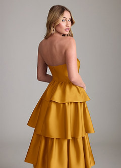 Azazie Faye Bridesmaid Dresses Butterscotch A-Line Ruched Stretch Satin Dress image6