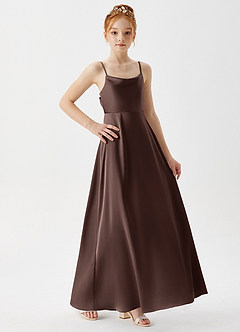 Azazie Shale Junior Ganache A-Line Stretch Satin Dress image6