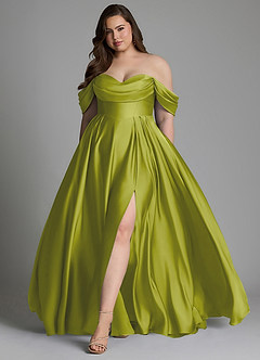 Azazie Loisa Robes de demoiselle d'honneur Robe Trapèze en Satin extensible Épaules dénudées Citronnelle image11