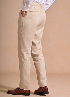 front Harrison Tan 100% Linen Dress Pants