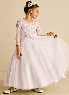 Azazie Precious Flower Girl Dresses Rose Petal A-Line Lace Tulle Dress image2