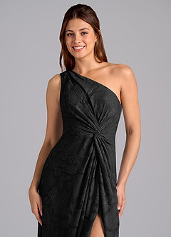 Azazie Brooke Bridesmaid Dresses Black A-Line One Shoulder Floral Burnout Dress image6