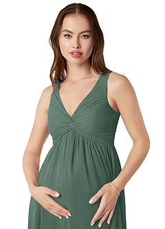 Azazie Yetta Maternity Bridesmaid Dresses A-Line V-Neck Gathered Chiffon Floor-Length Dress image6