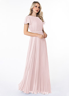 Azazie Kara Modest Bridesmaid Dresses A-Line Pleated Chiffon Floor-Length Dress image3