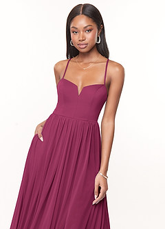 Azazie Marsol Bridesmaid Dresses Mulberry A-Line Corset Mesh Dress image5