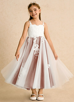 Azazie Coraline Sukienki dla dziewczynek sypiących kwiaty Linia A Koronka Sznurówka Długość kostki Sukienka image3