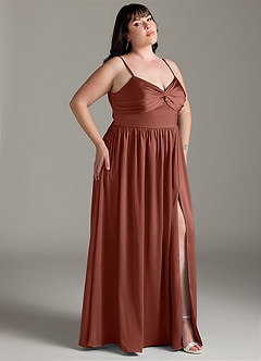 Azazie Zeya Brautjungfernkleider A-Linie Plissee Stretch-Satin Kleid Rotbraun image19