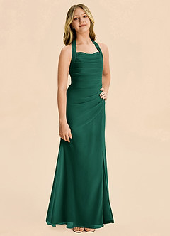 Azazie Destiny Junior Emerald Sheath Ruched Chiffon Dress image5