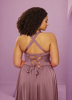Barbie ♥ Azazie Bridesmaid Dresses Vintage Mauve A-Line with Pockets Stretch Satin Dress image9